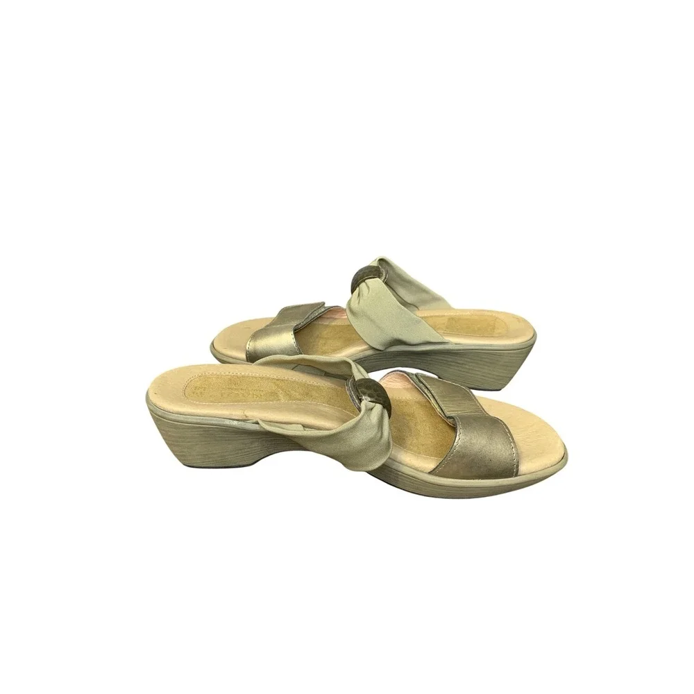 Naot Pinotage Gold Metal/Khaki Leather Slides Sandals‎ Comfort Casual Shoes 8